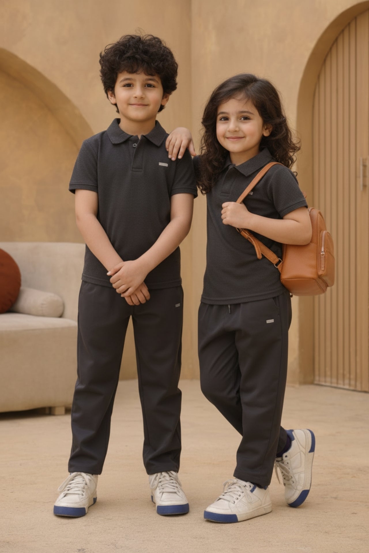 Nextage kids charcoal polo set 