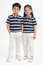 Close-up of navy and white striped polo shirt from Nextage kids set