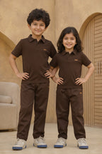 kids Premium brown polo co ord set full outfit