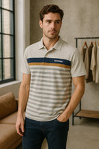 Navy Mustard Stripes Polo Shirt