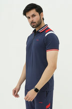Nextage Navy Blue Cotton Polo Shirt