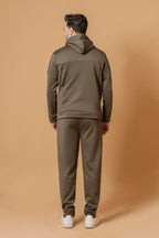 Back view of Nextage men’s khaki hoodie tracksuit, olive green winter casual wear