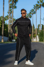 Side view of Nextage black piping detail tracksuit for men