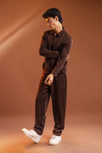 Nextage brown textured zip-up tracksuit for men
