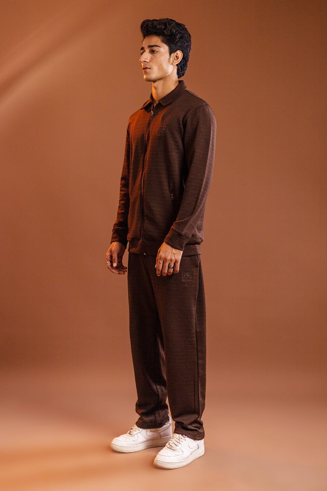 Nextage earth tone textured tracksuit premium fabric detail