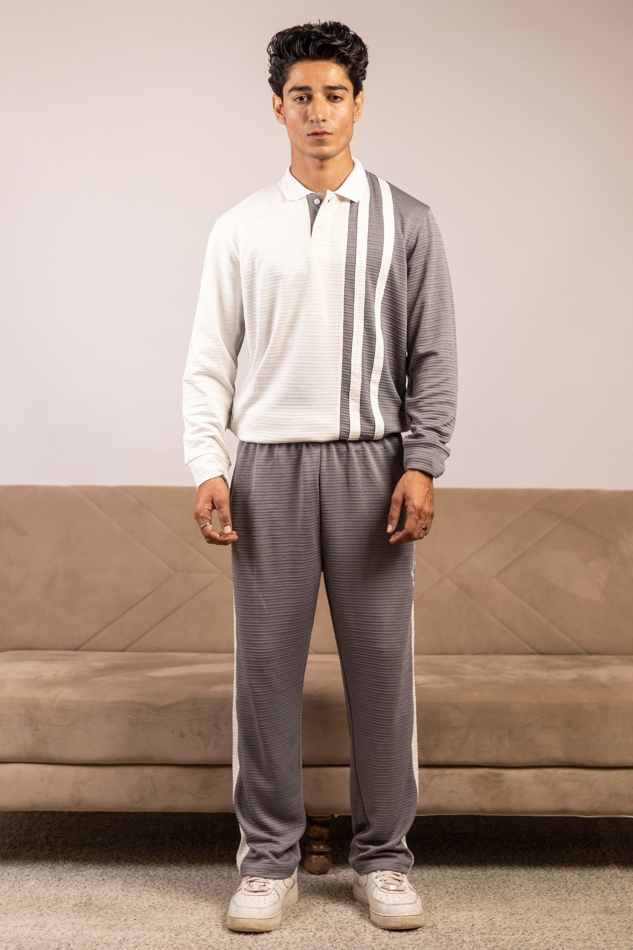 Nextage grey and white knit co-ord set front view