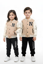 Nextage Kids Beige Varsity Jacket Tracksuit