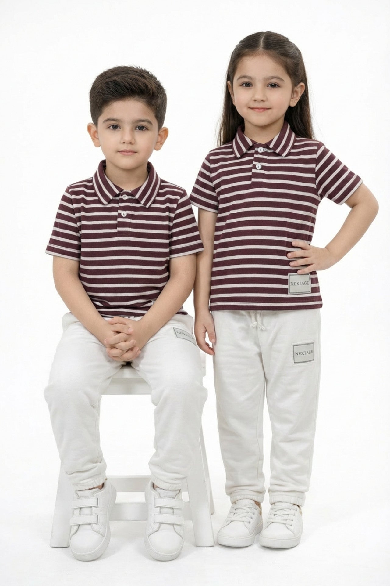 Detail of white jogger pants from Nextage kids co-ord set