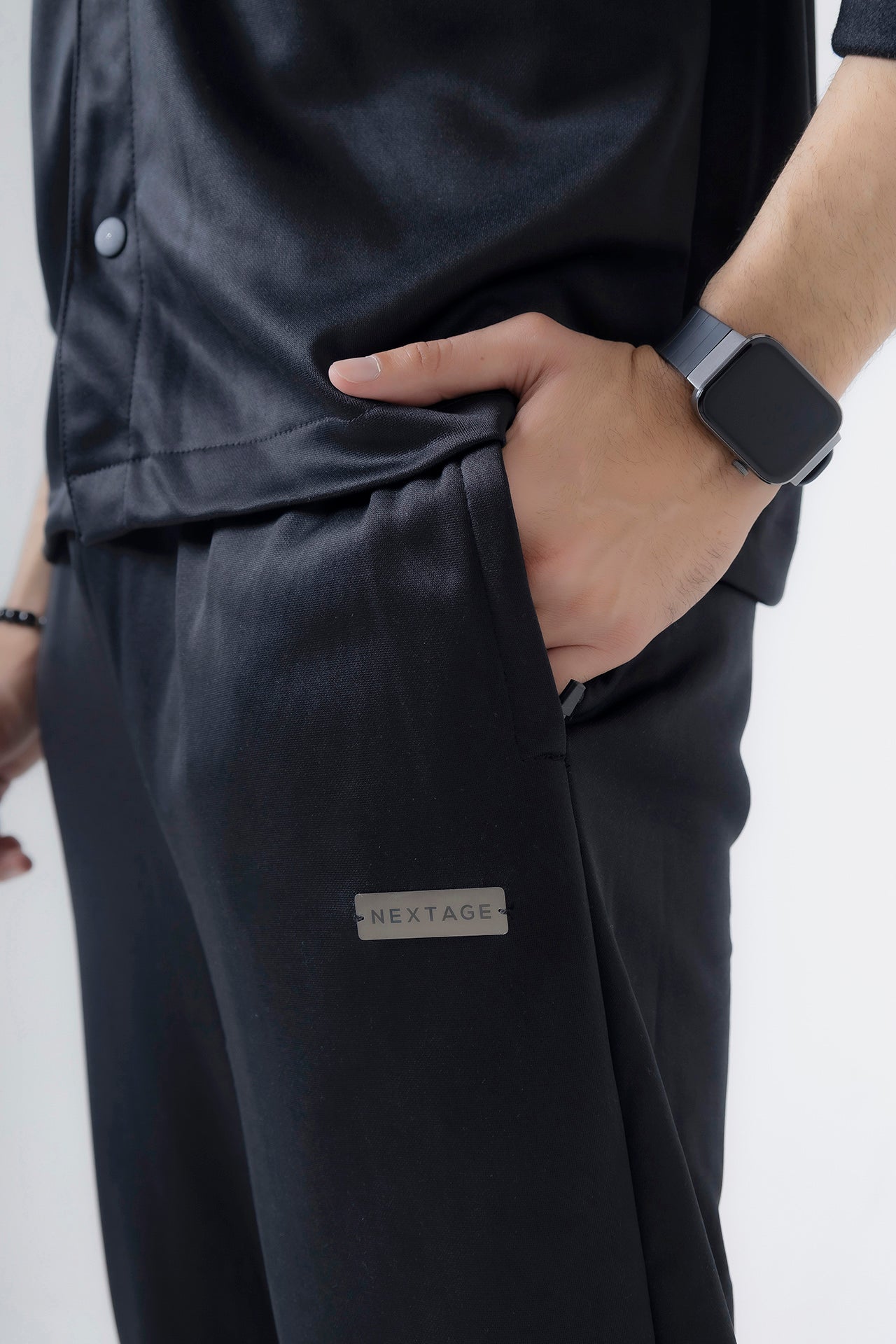 nextage model wearing straight leg trouser of premium fabric for winter season