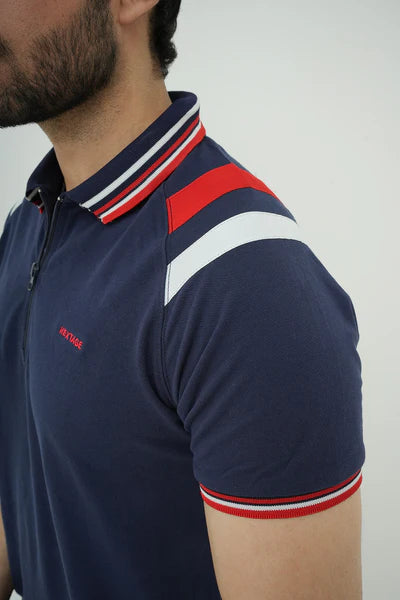 Nextage Navy Blue Cotton Polo Shirt
