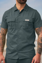 Metal Slogan Pocket Detail Grey Tracksuit