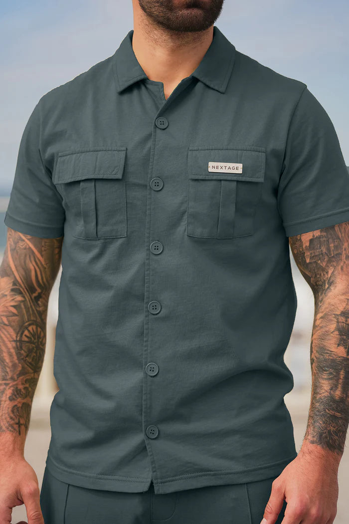 Metal Slogan Pocket Detail Grey Tracksuit