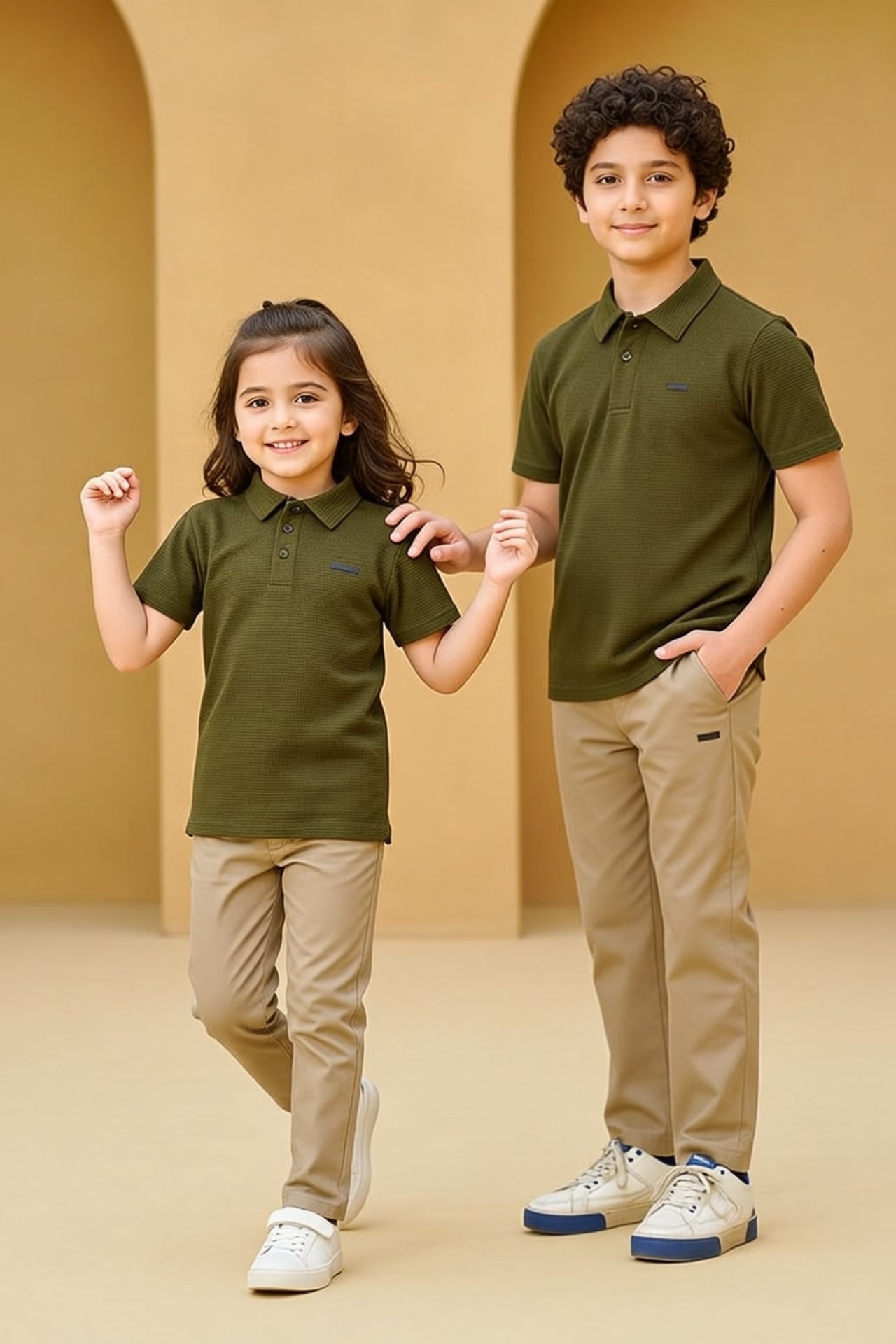 Premium Kids Olive Textured Polo Set