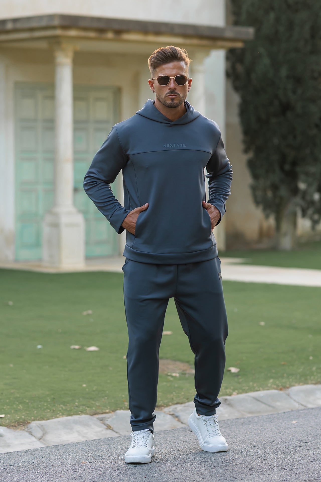 Nextage Steel Grey Premium Scuba Hoodie Tracksuit Front View – Men’s Winter Wear Pakistan