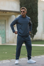 Close-up of Nextage Steel Grey Scuba Fabric Hoodie Tracksuit Detailing