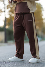 nextage premium cotton fleece straight leg trouser with side beige panel jogger