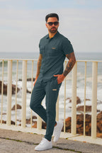 Metal Slogan Pocket Detail Grey Tracksuit