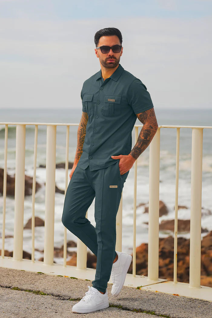 Metal Slogan Pocket Detail Grey Tracksuit