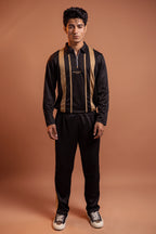 Nextage black contrast stripe zip track suit for men front view