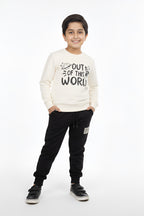 Nextage Kids Black Cream Printed Tracksuit
