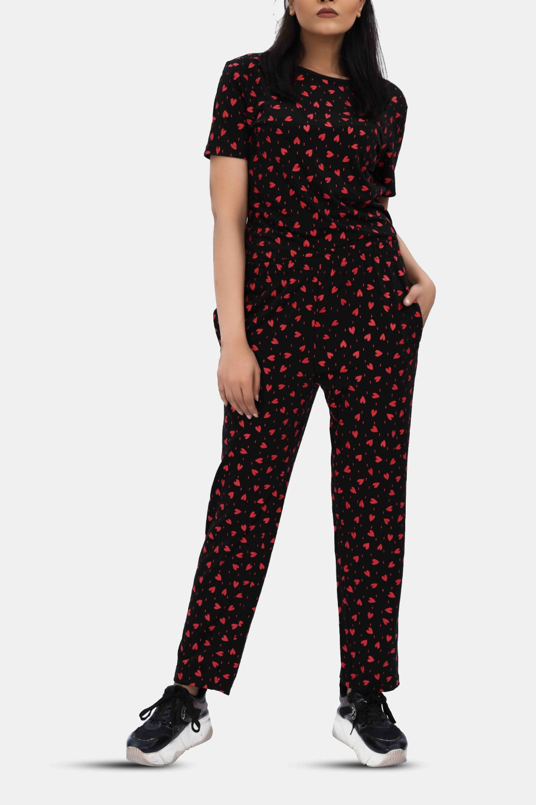 Allover Heart Print Sleepwear PJ Set