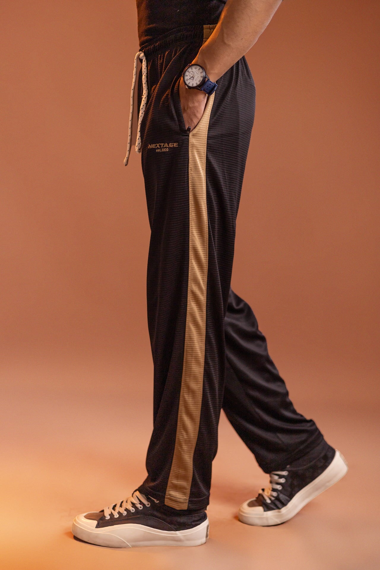 Nextage black contrast tracksuit side angle view