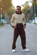 nextage cotton fleece beige and brown hoodie 