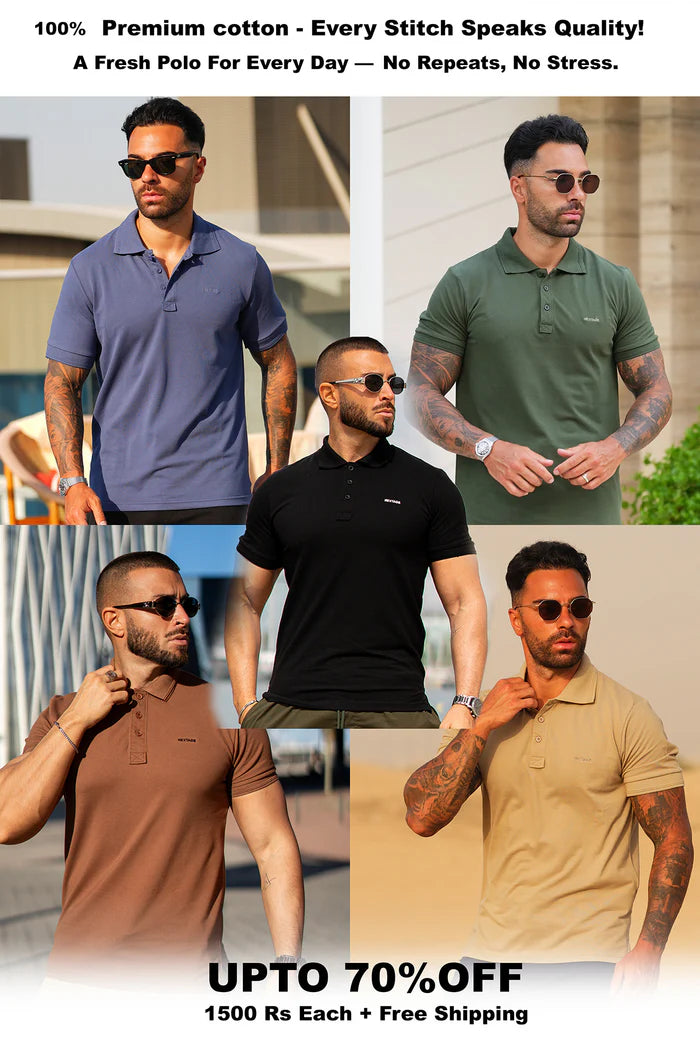 Nextage Pack of 5 Premium Cotton Polo Shirts
