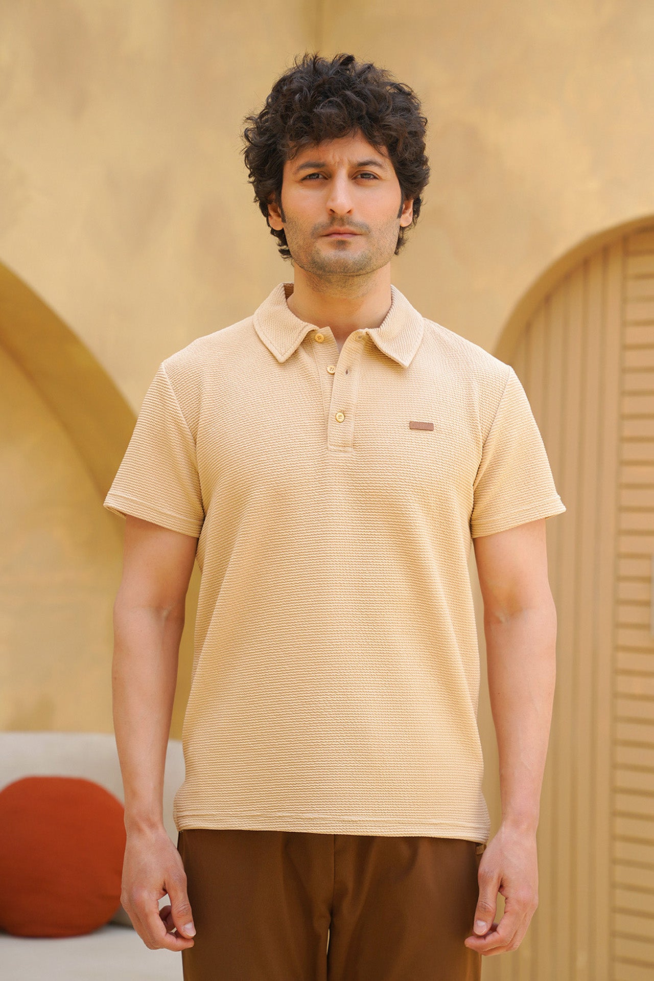 nextage branding leather badge polo shirt for men