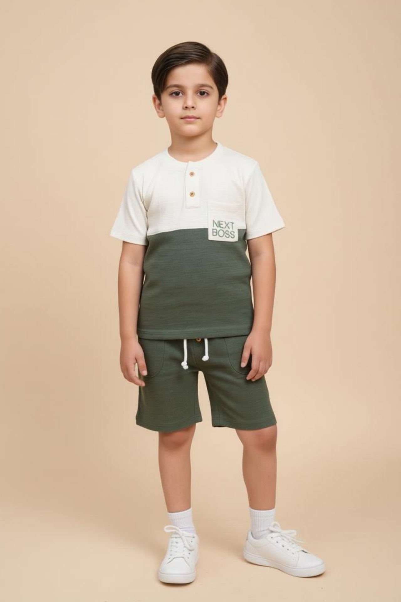 nextage boys casual summer outfit green short set