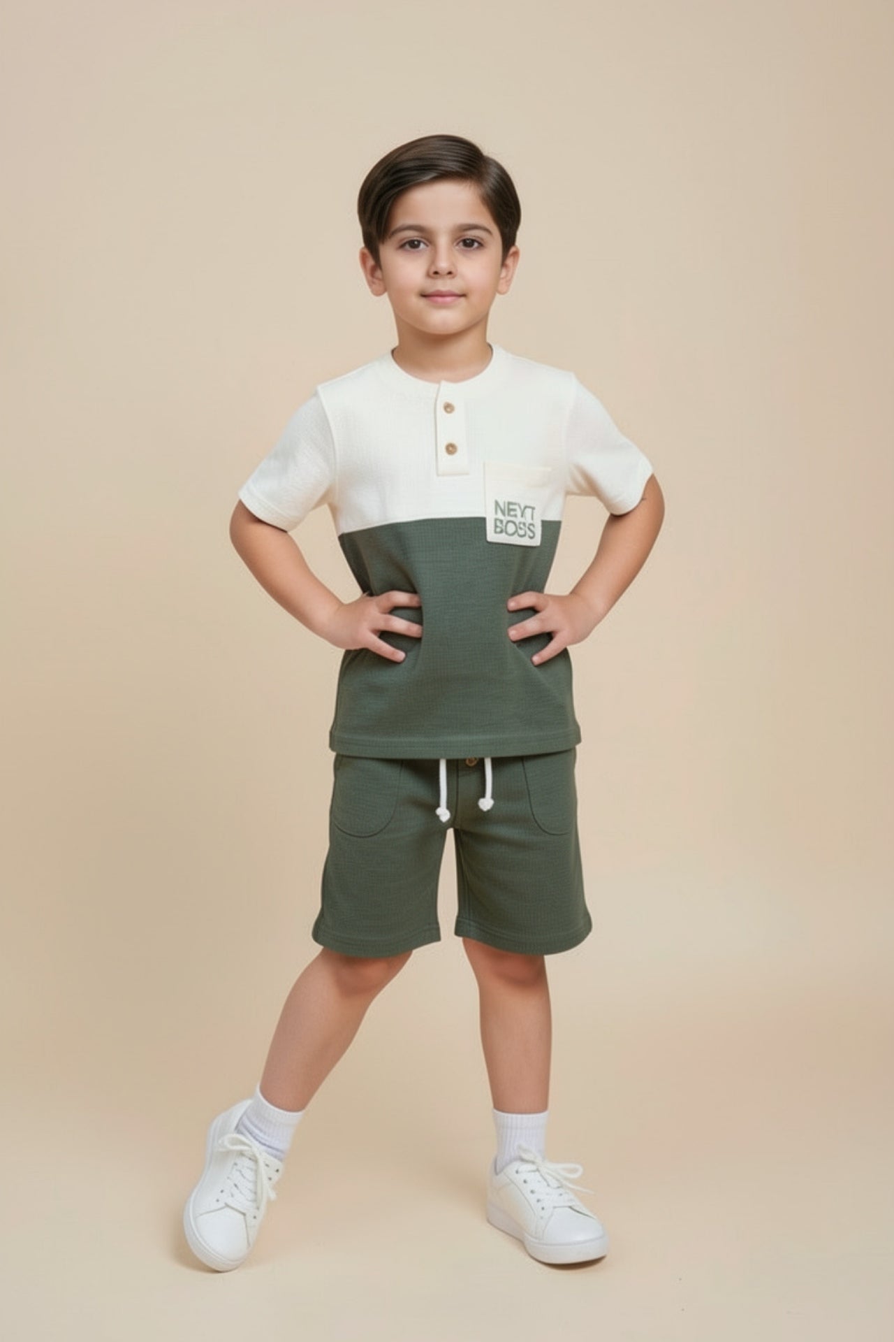 kids premium slub t shirt and shorts matching set